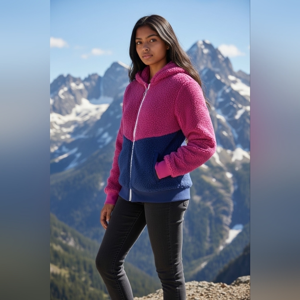 Ideology girls, small Fleece Comfy hooded jacket, color Berry Frost, Pockets NWT